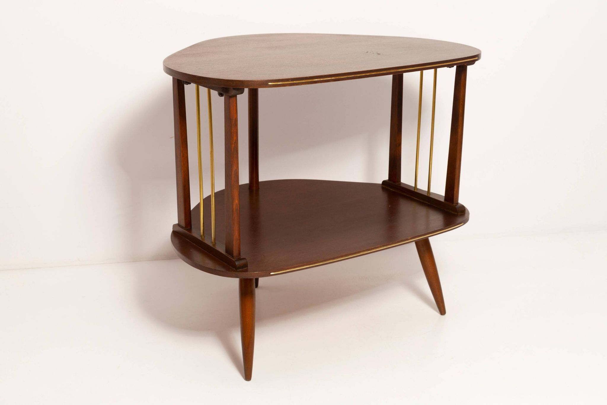 Table d'appoint TV vintage Mid-Century Modern en bois de hêtre, Pologne, années 1960