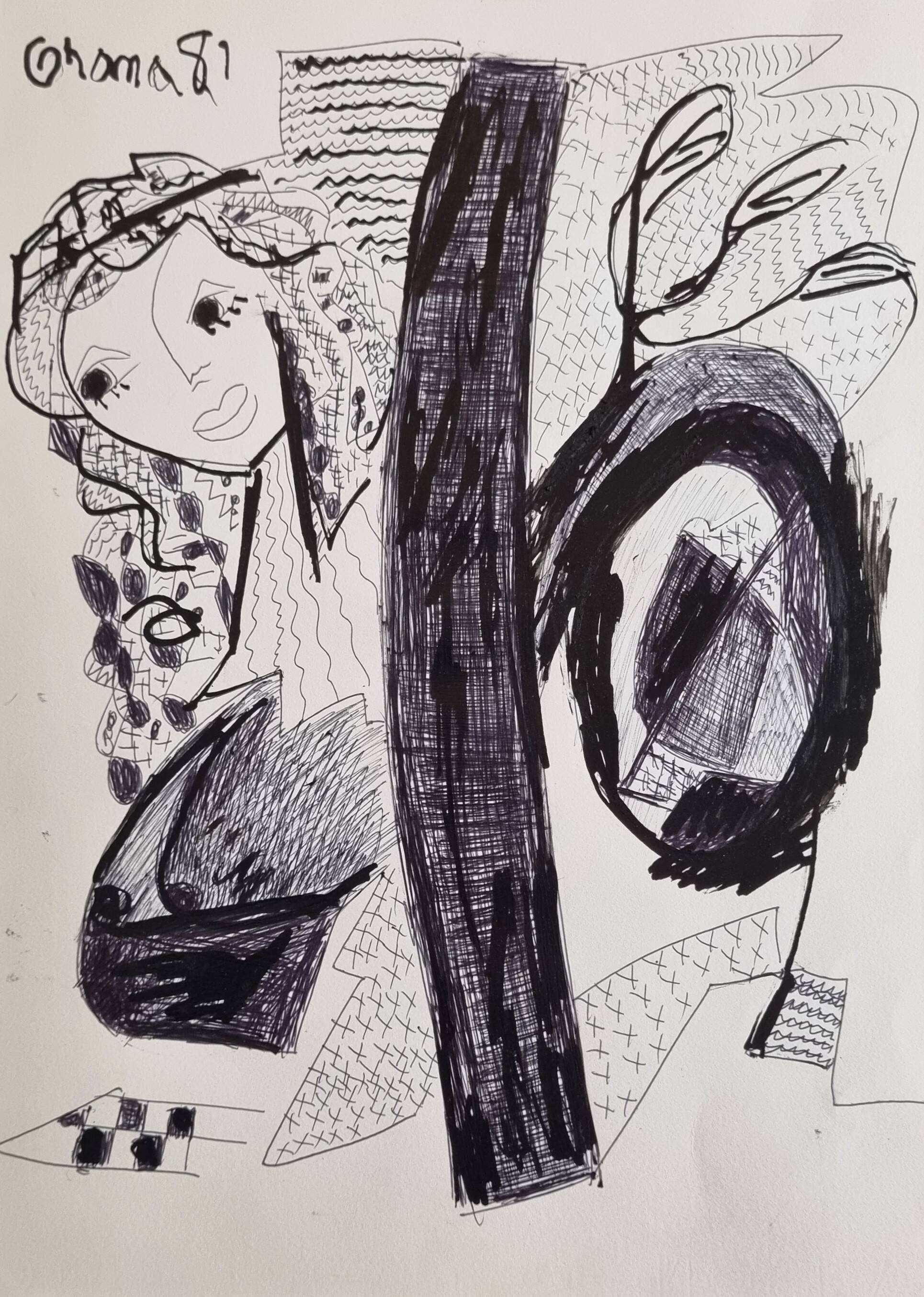 Olga Orana – Original drawing signed and dated '81 ink on paper 30x40 cm
