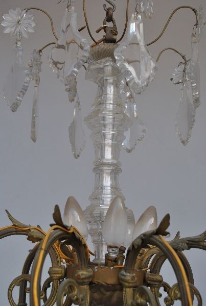 chandelier Crystal bronze dore rocaille style nineteenth pendants