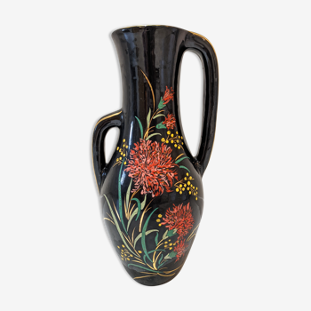 Vase Vallauris Tess vintage black golden flowers