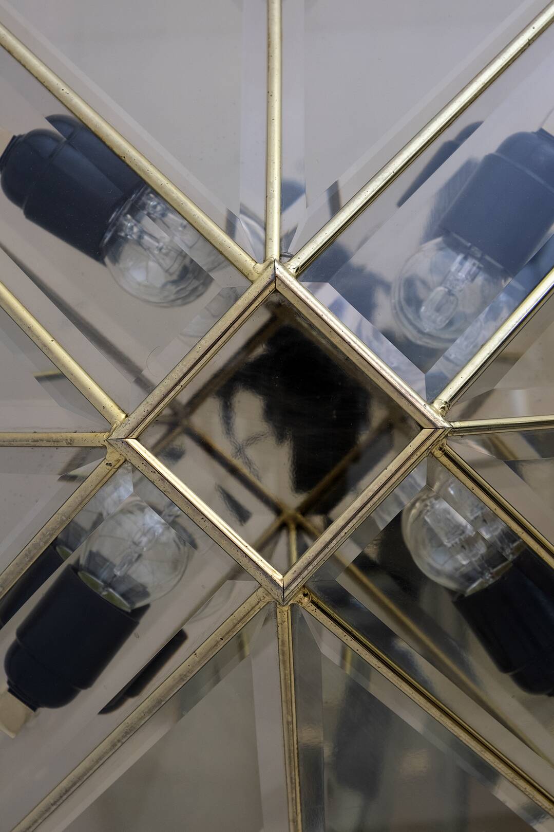 Mid-Century Modern Italian Brass and Frosted Glass Ceiling Lights, '70