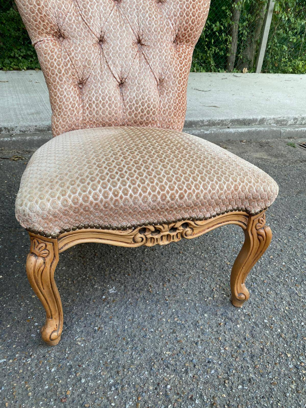 2 bergères fauteuils Louis XV tissu velours rosé