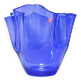 Vase en verre organique bleu vintage
