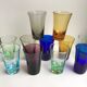 Set of 11 colored glass shot glasses 70s