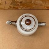 Antique aluminite teapot frugier white & silver ceramic vintage