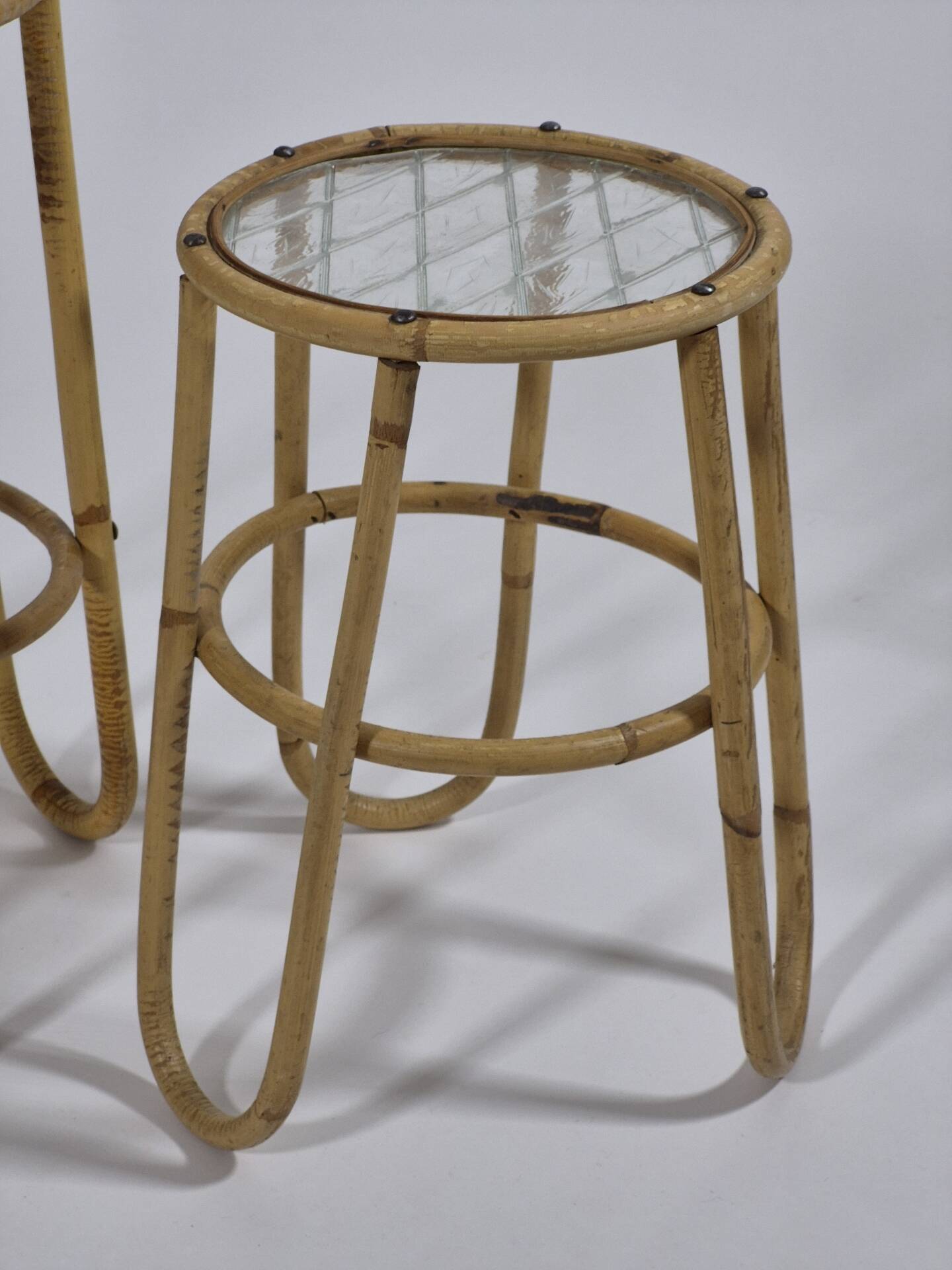 Pair of vintage mid century bamboo ice glass flower stands