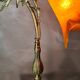 Bronze lamp on blond oak base, art nouveau with tulip, 45x30