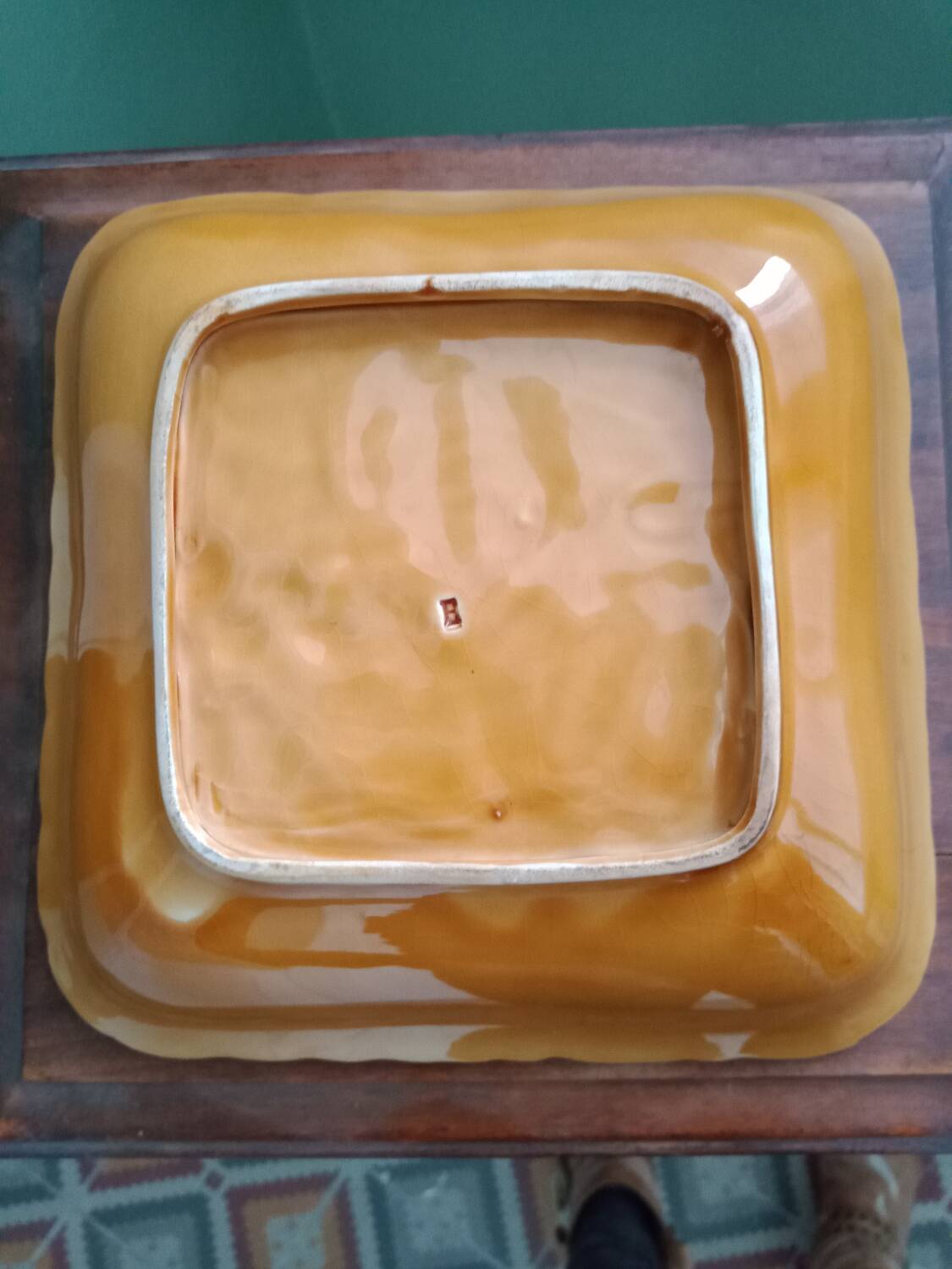 Square barbotine dish from Sarreguemines