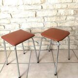 Set of 2 brown leatherette stools