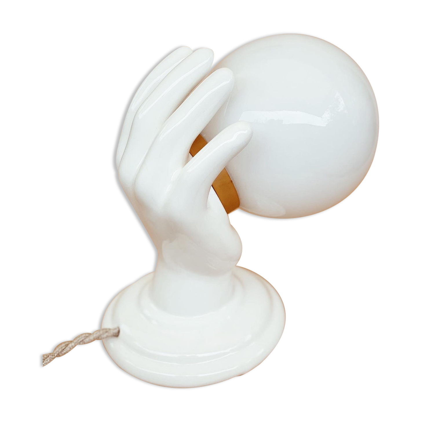 Applique murale baladeuse main en céramique globe opaline