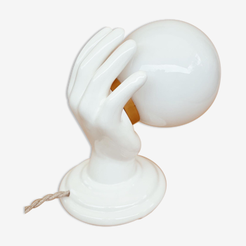 Hand-operated wall lamp in opaline globe ceramic