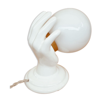 Hand-operated wall lamp in opaline globe ceramic