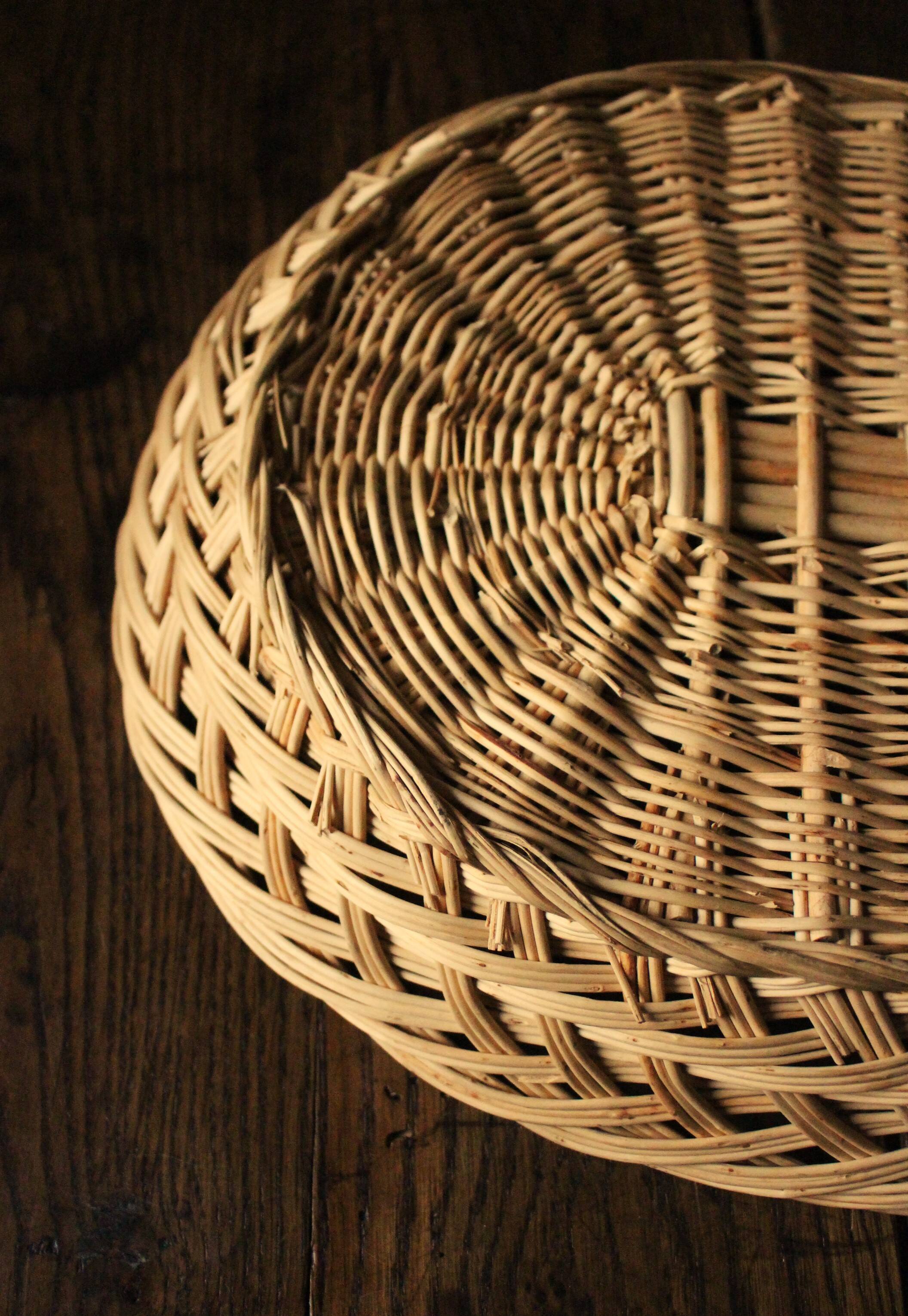 Basket oval base light wicker border vintage basketry