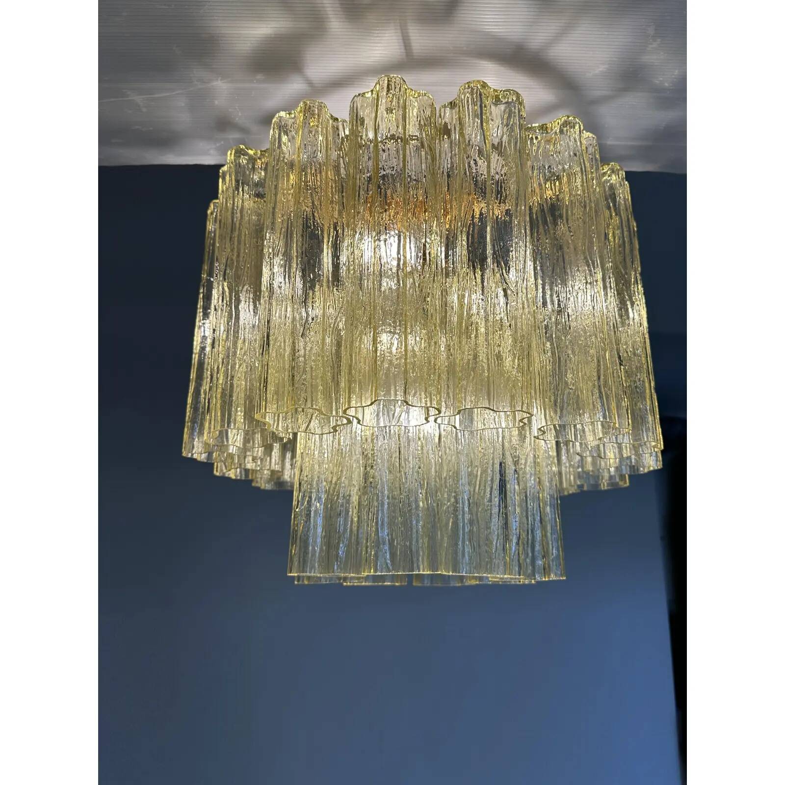 Handcrafted Contemporary Flush Mount in Gold with Amber Murano Glass