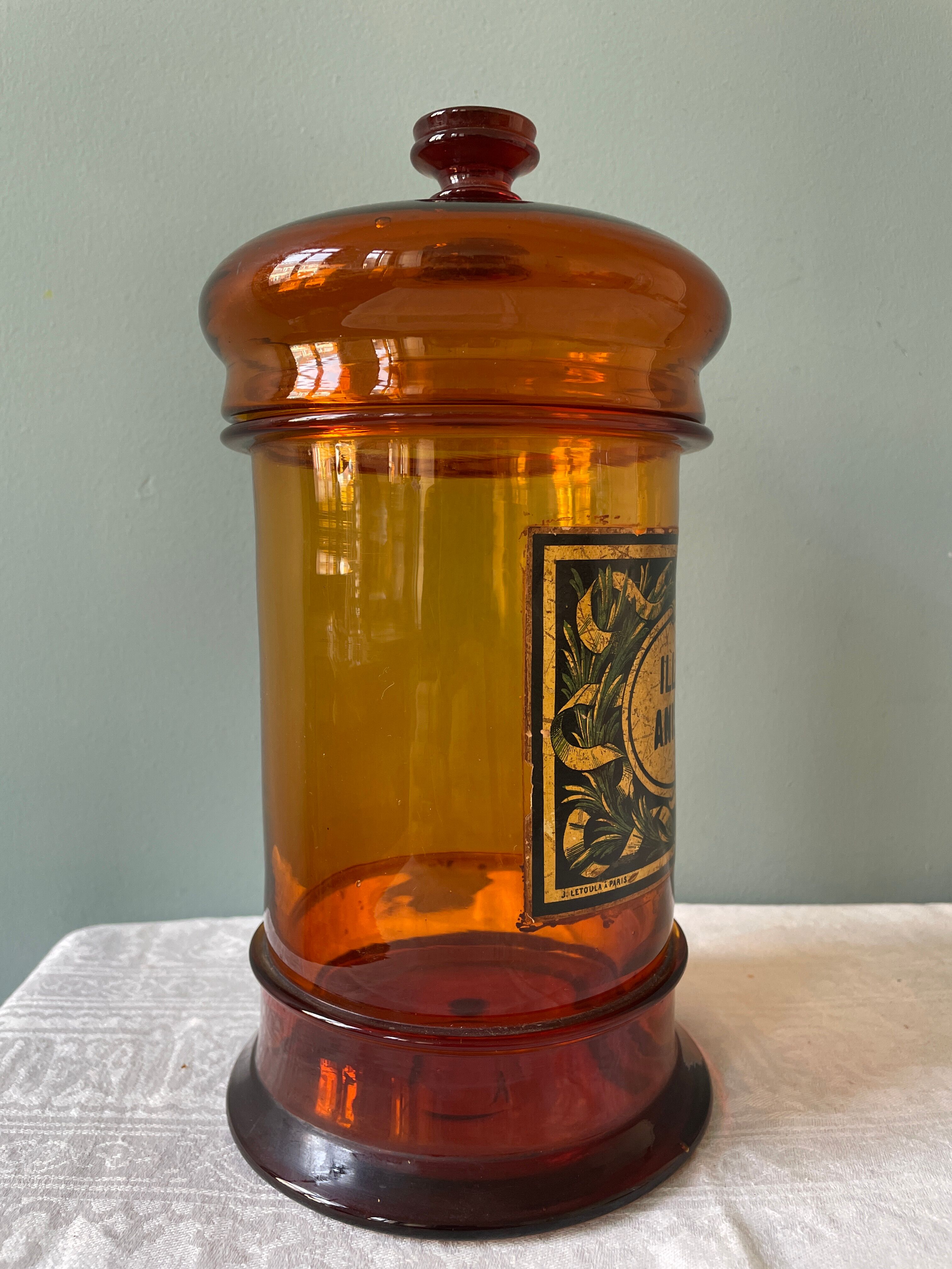 Amber brown glass medicine jar