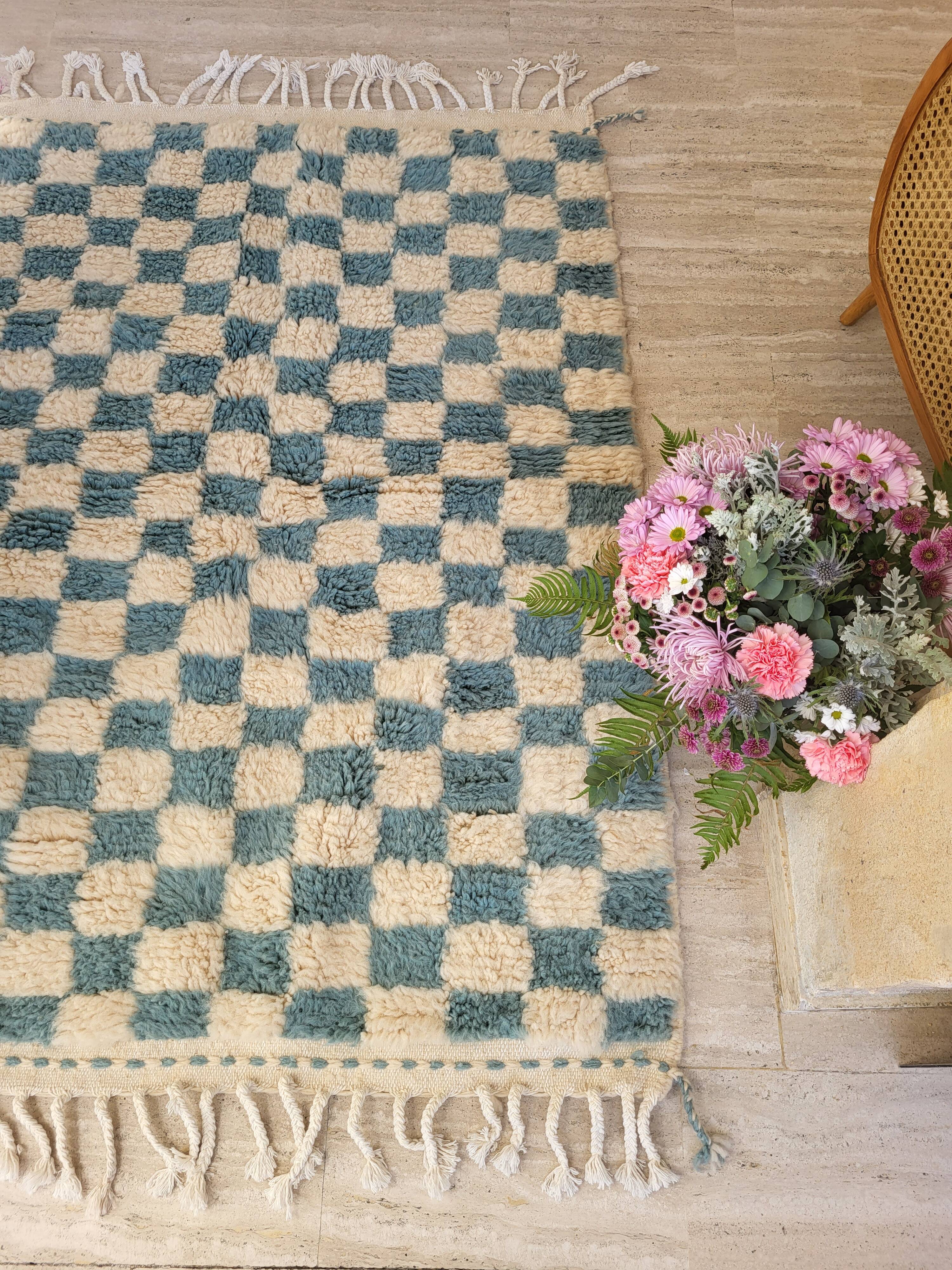Blue checkered Berber Beni Ouarain rug