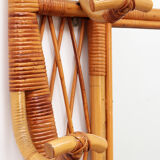 French Bamboo wall coat rack with large mirror, 1960