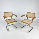 Set of 2 Tubular Frame and Cane Cantilever Arm chairs, Italy, 1970s