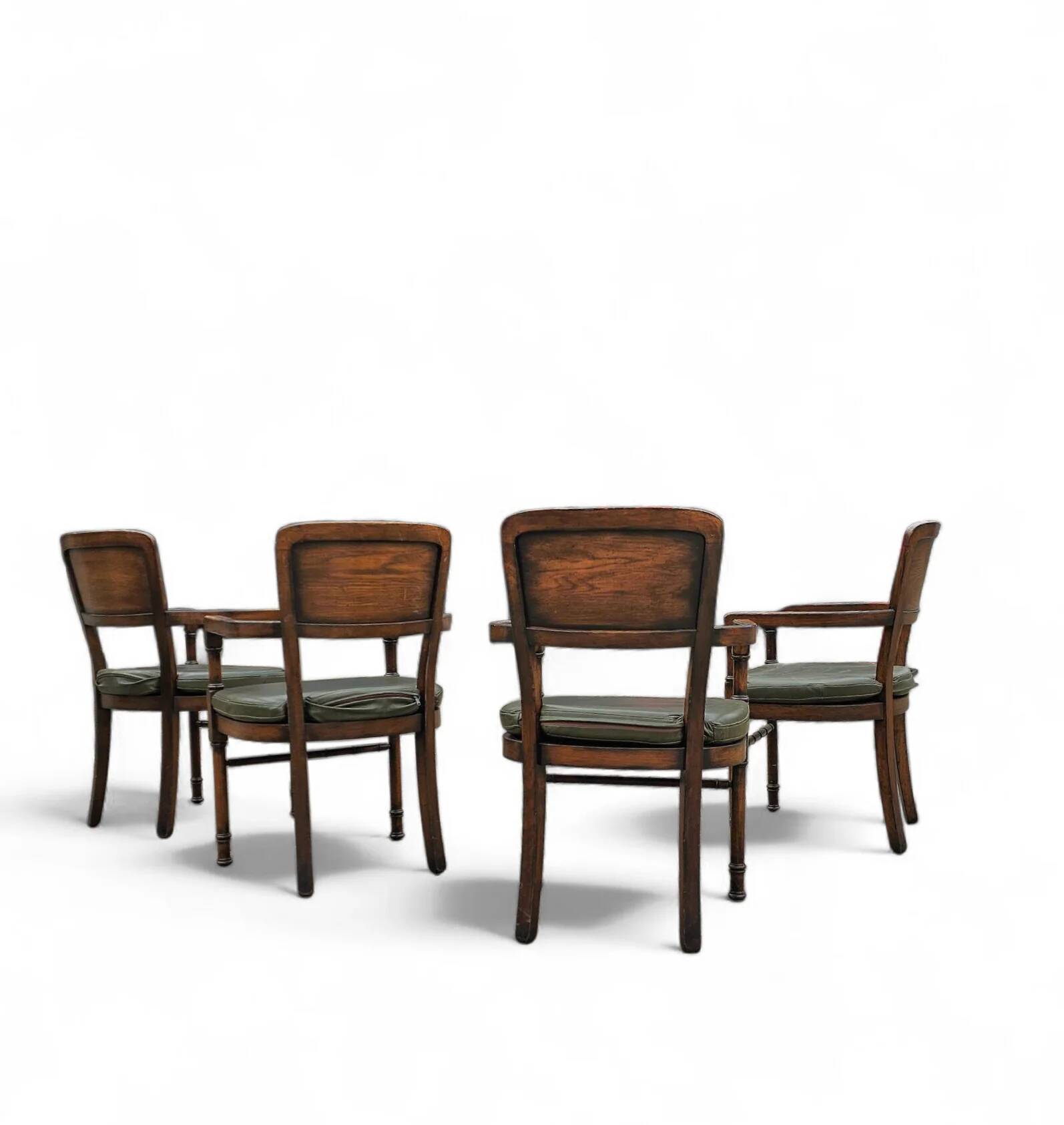 4 x RAC Royal English dining chairs / green leather cushions