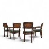 4 x RAC Royal English dining chairs / green leather cushions