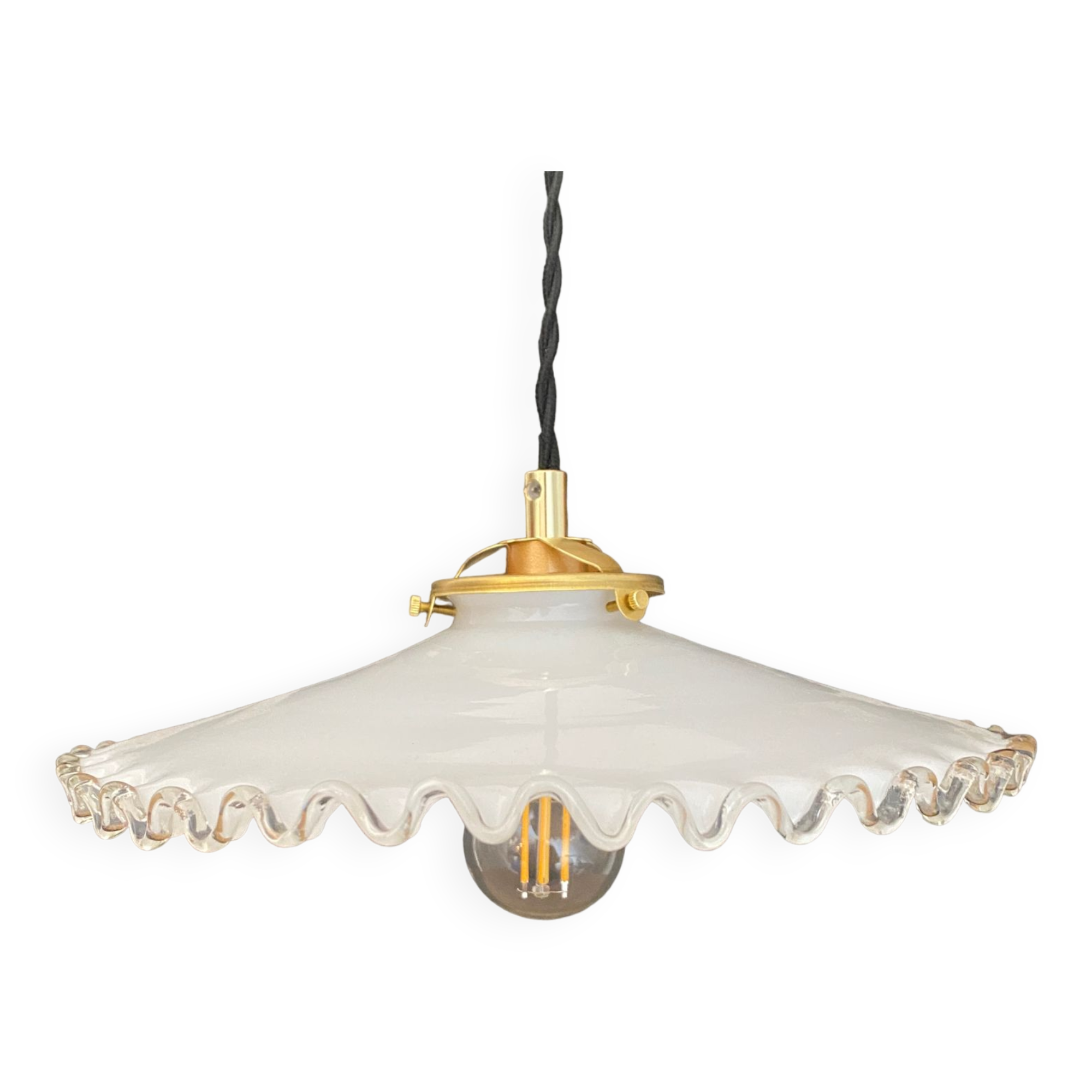 Vintage lampshade pendant light in white opaline