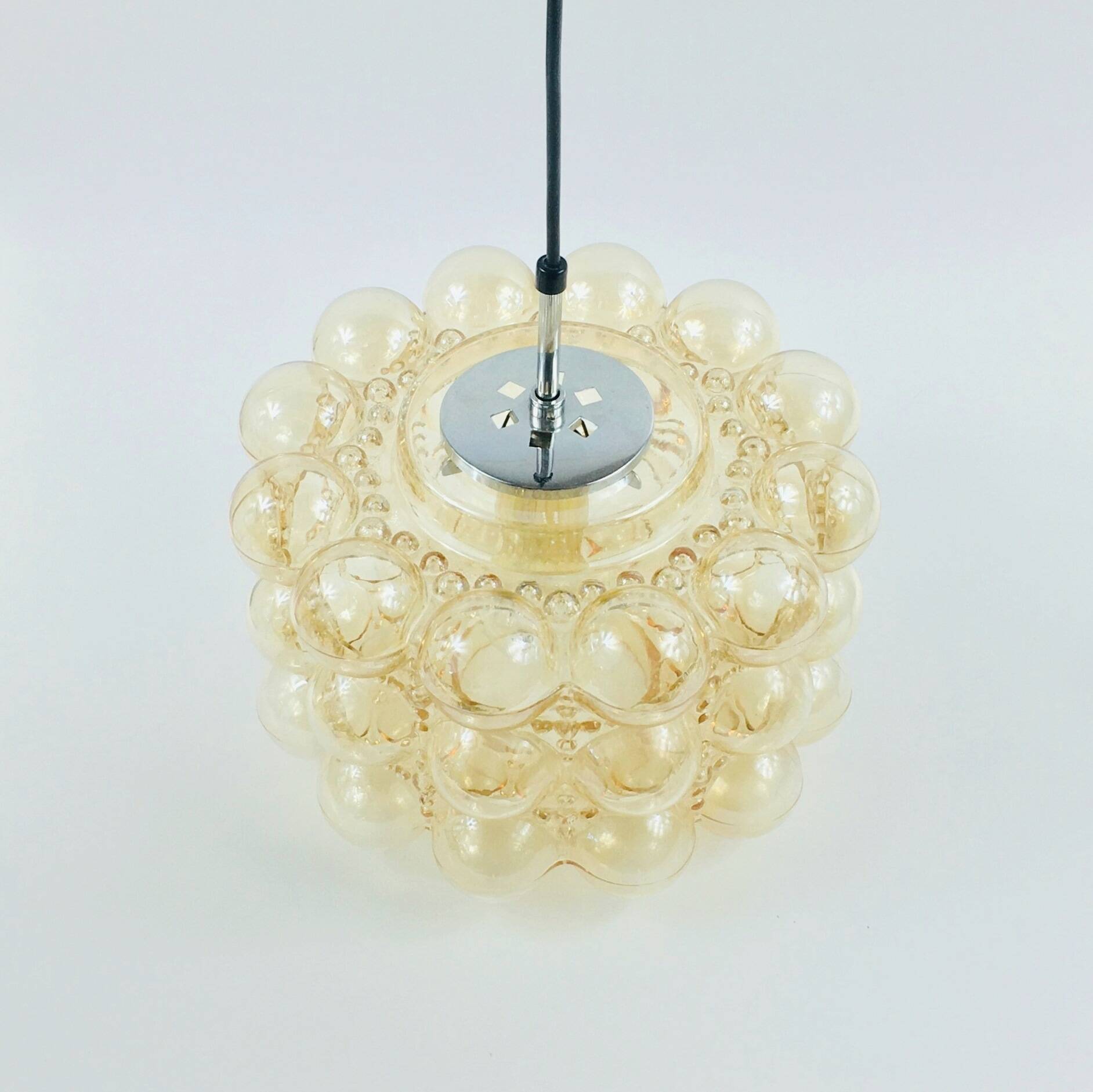 Large Amber Bubble Glass Pendant Light by Helena Tynell for Limburg, 1960s
