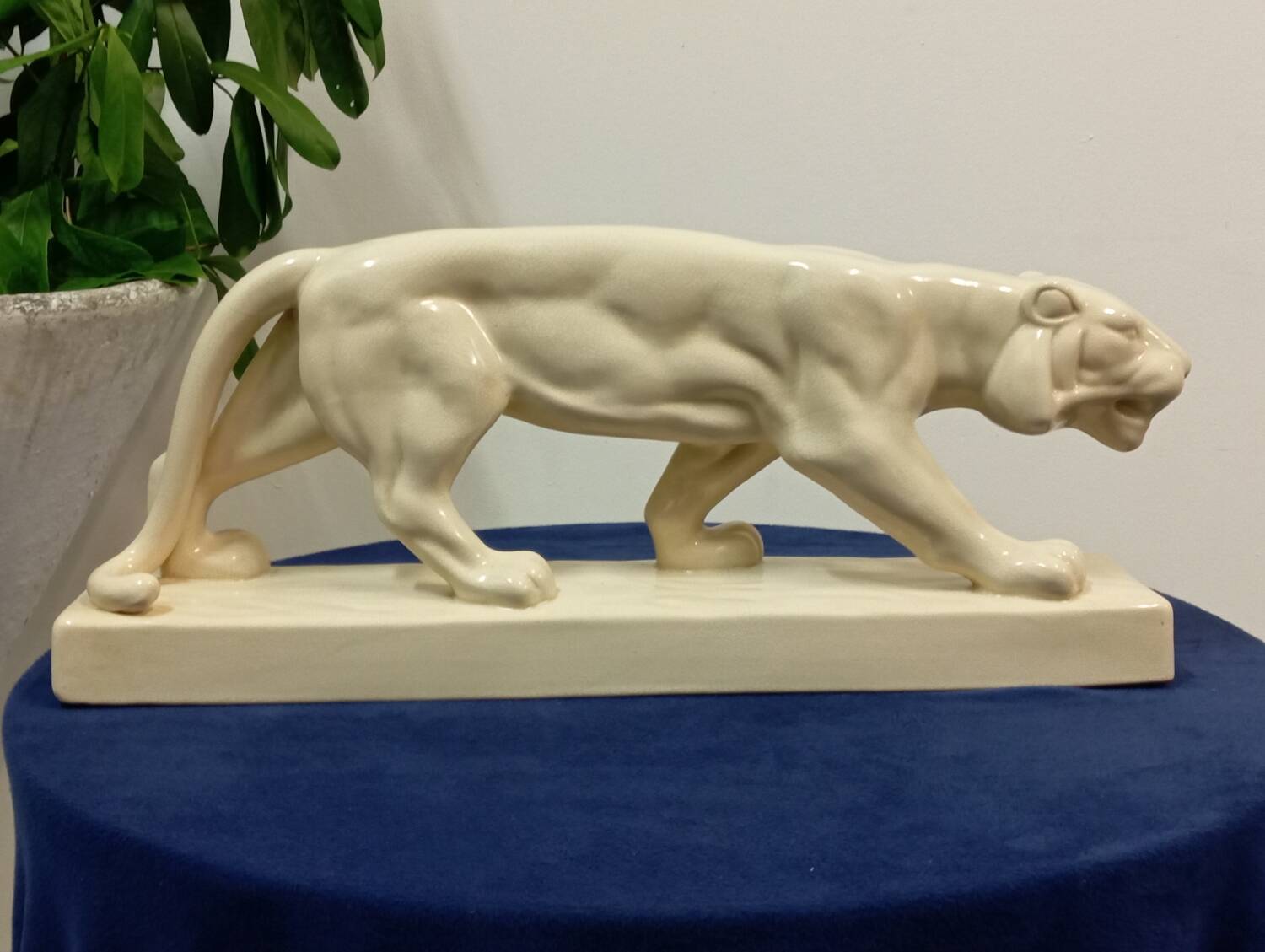 Sculpture Céramique Art Déco Panthère Signée B - 58,5 Cm - Style Années 1930