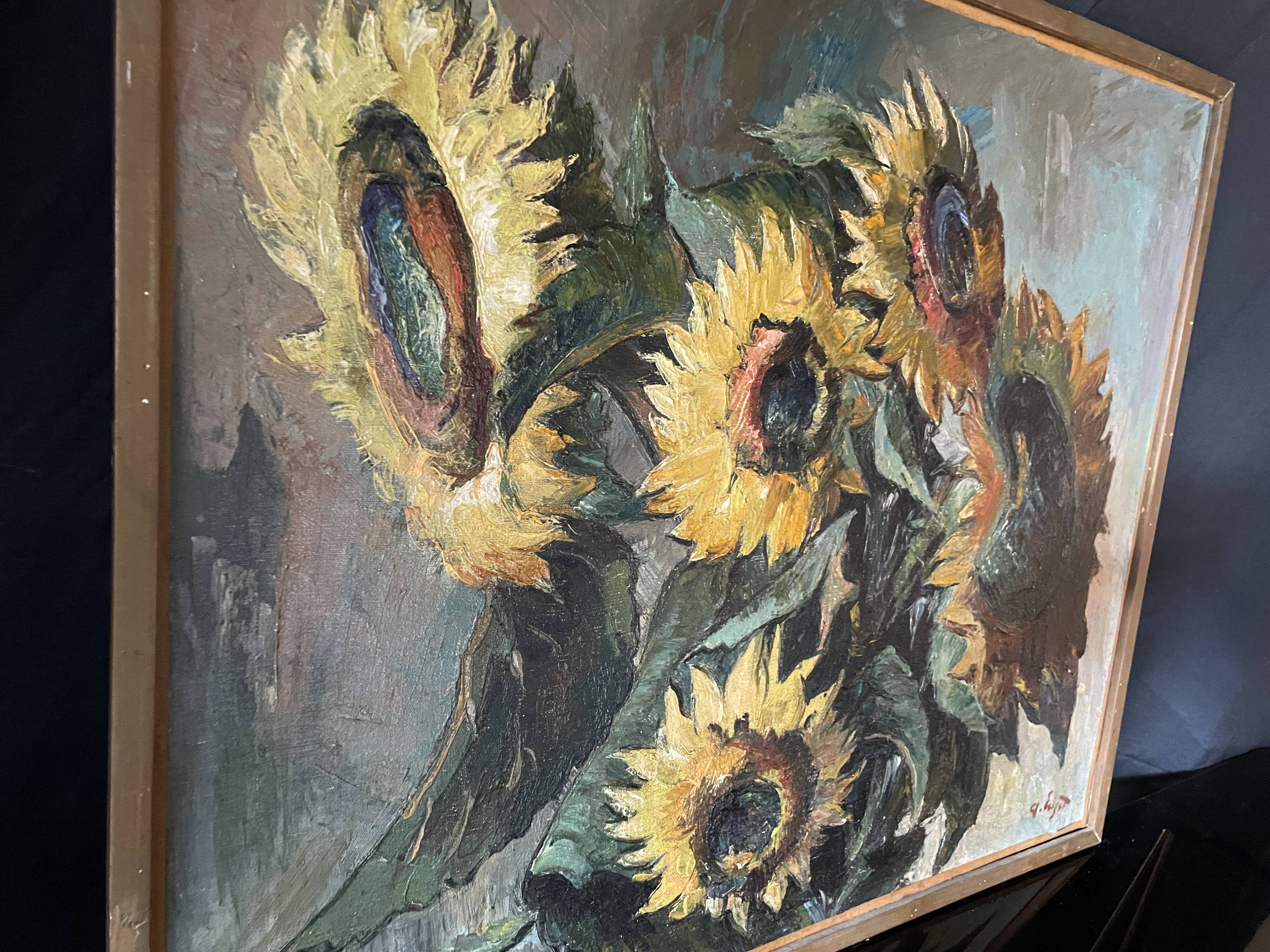 "Sunflowers" Oil on canvas signed