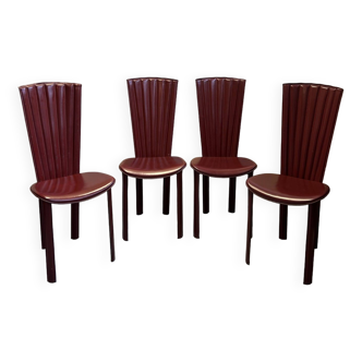 Chaises de salle à manger en cuir rouge