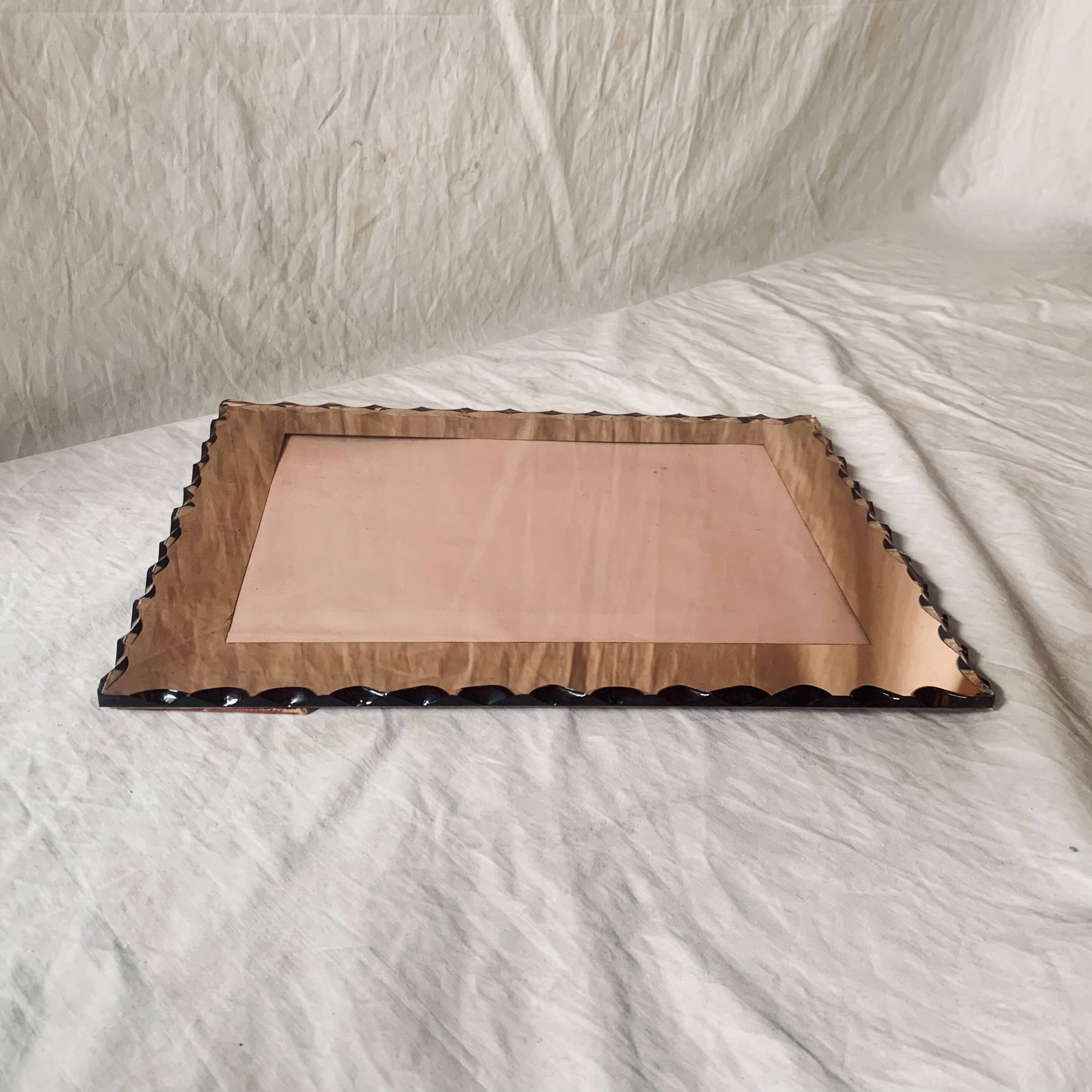 Cadre photo Art Déco en miroir biseauté teinté rose