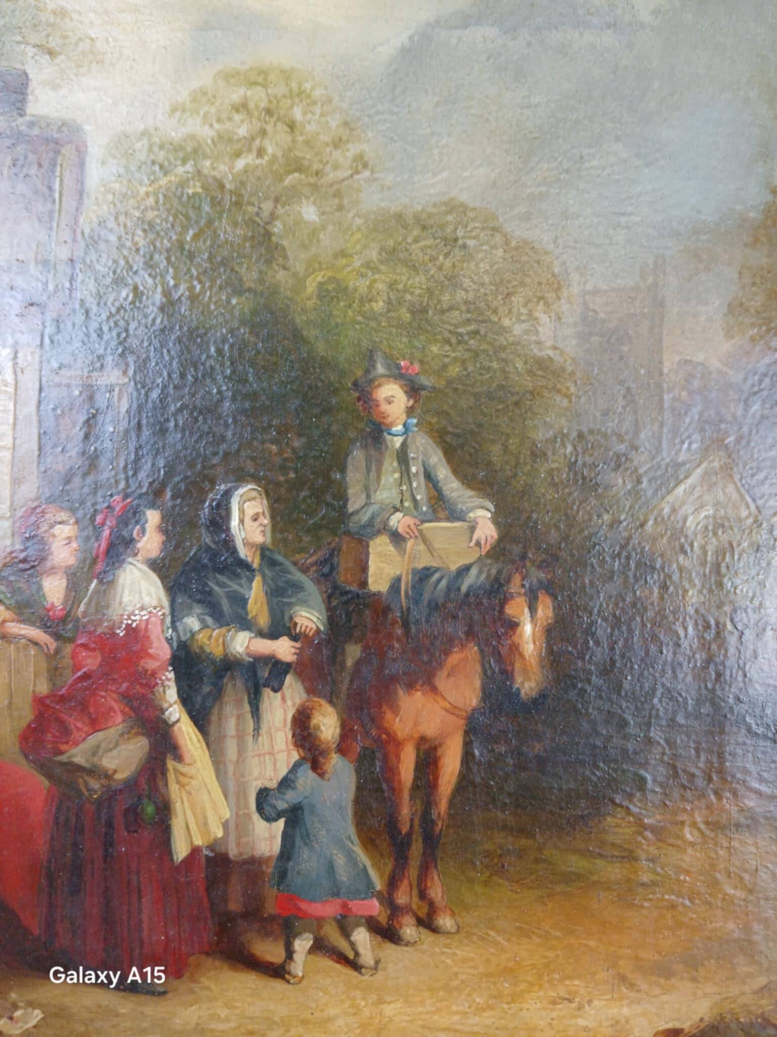 Oil on panel depicting a lively bourgeois scene