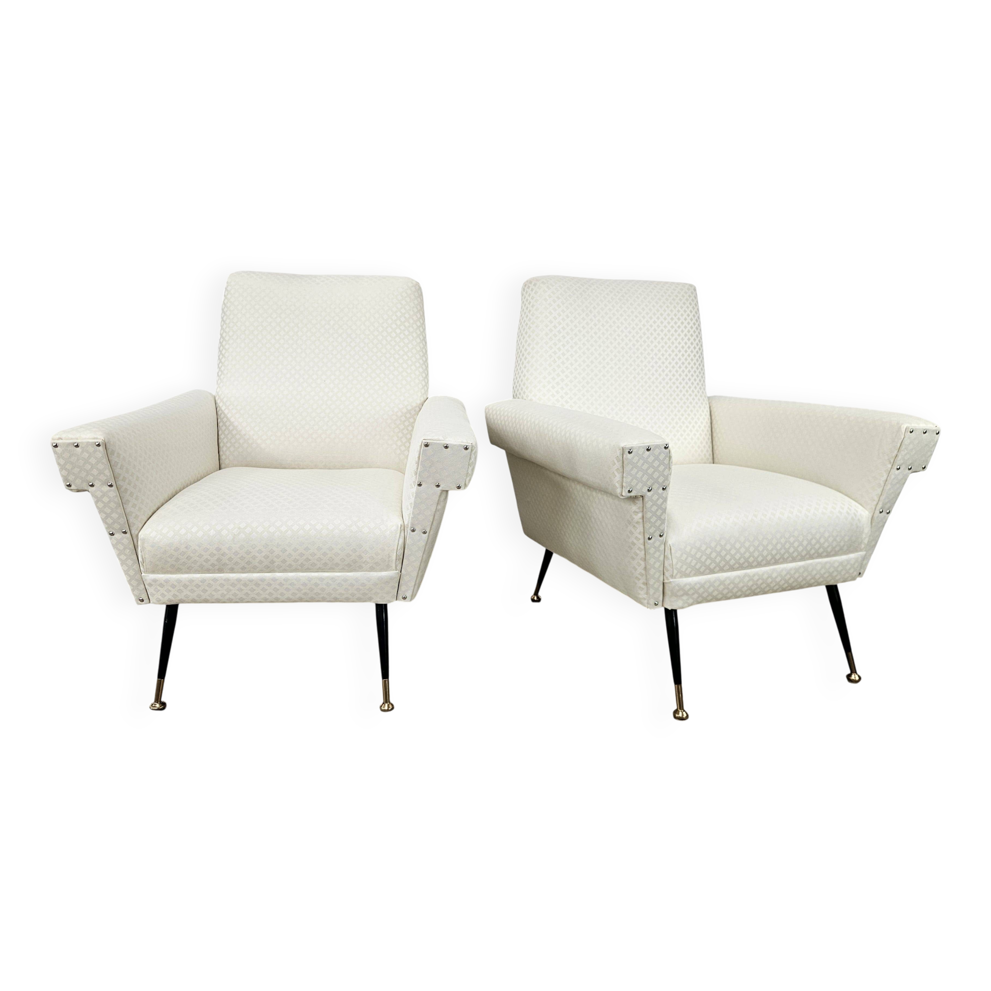 1950s Italian Armchairs Design in Cream Fabric with Iron Legs