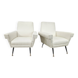1950s Italian Armchairs Design in Cream Fabric with Iron Legs