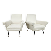 Fauteuils italiens des années 1950 en tissu crème avec pieds en fer