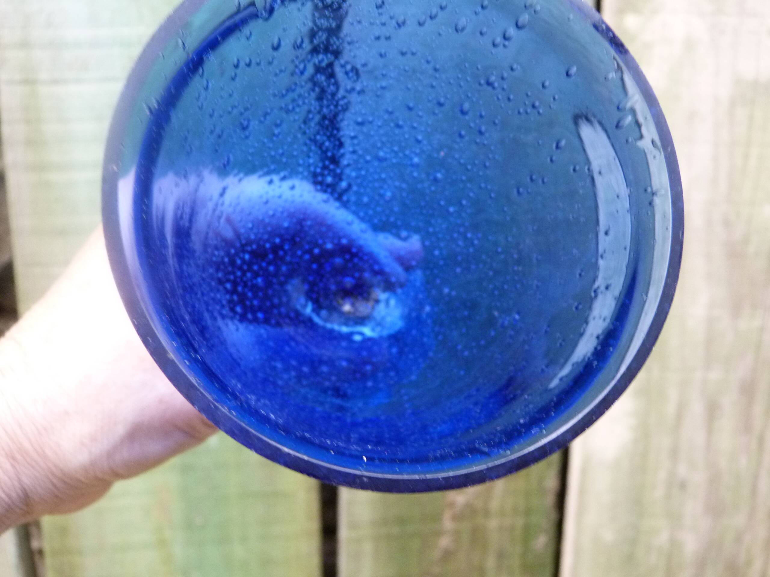 Vintage 1960 giant glass or bubbled glass tealight holder Biot blue