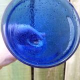 Vintage 1960 giant glass or bubbled glass tealight holder Biot blue