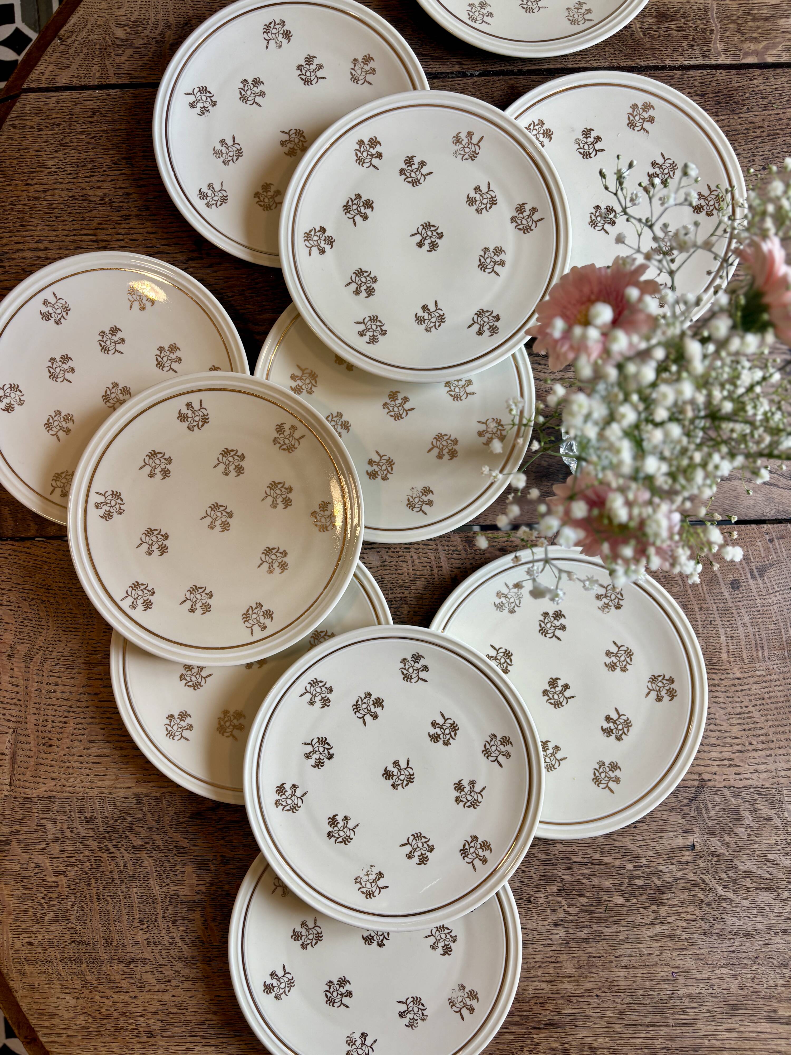 Lot de 11 assiettes à dessert anciennes en porcelaine de Limoges
