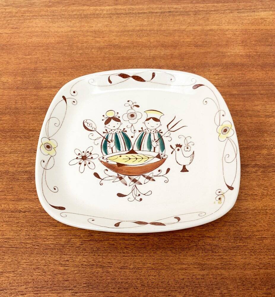 Hand-Painted Plate Pink Flamingo Master Chef in Norwegian Ceramic by Inger Waage from Stavanger Flint
