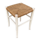 Tabouret Ancien en Bois Blanc + Assise Paille Tressée Vintage