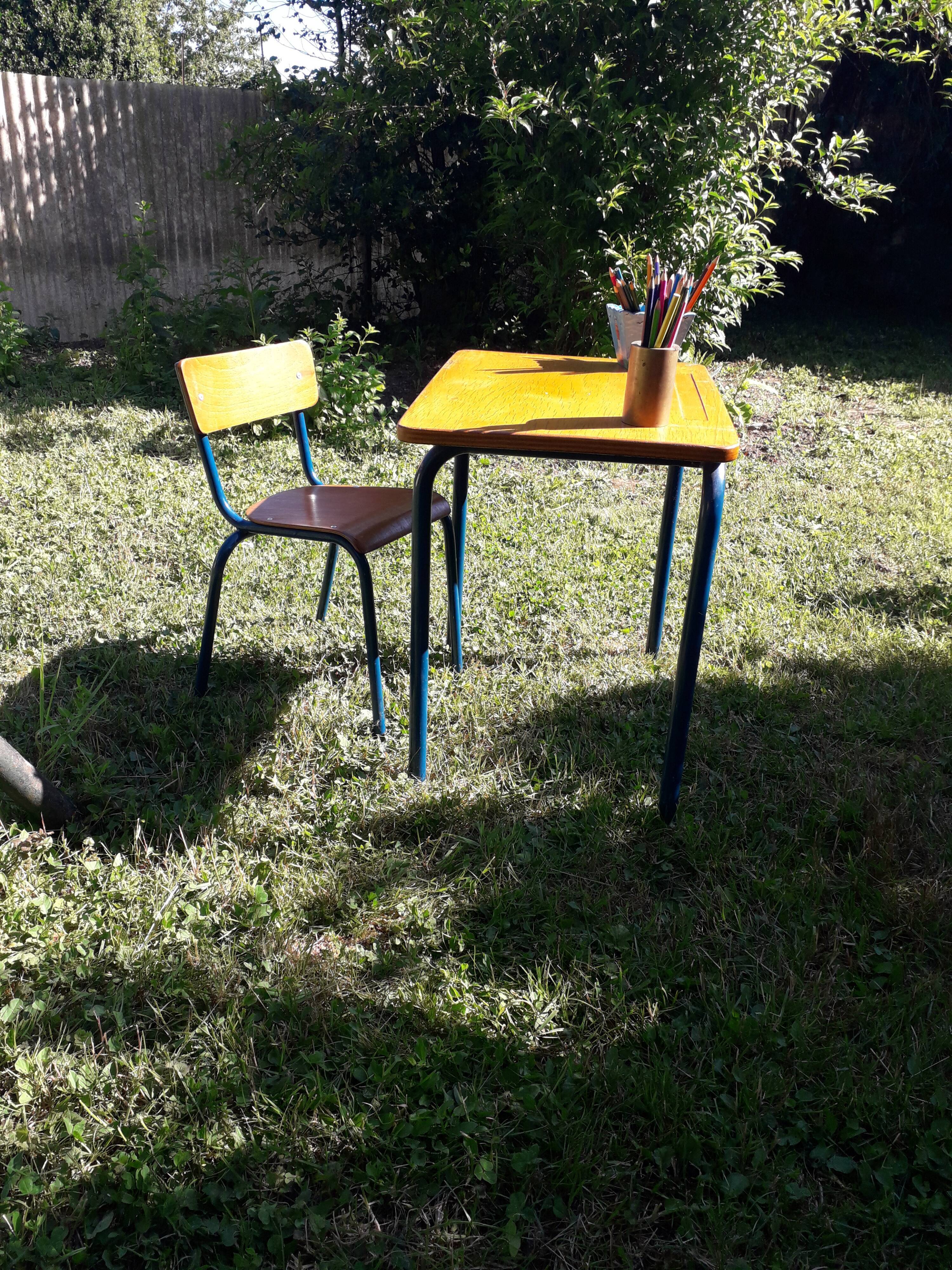 Desk desk desk table child school metal wood and vintage chair