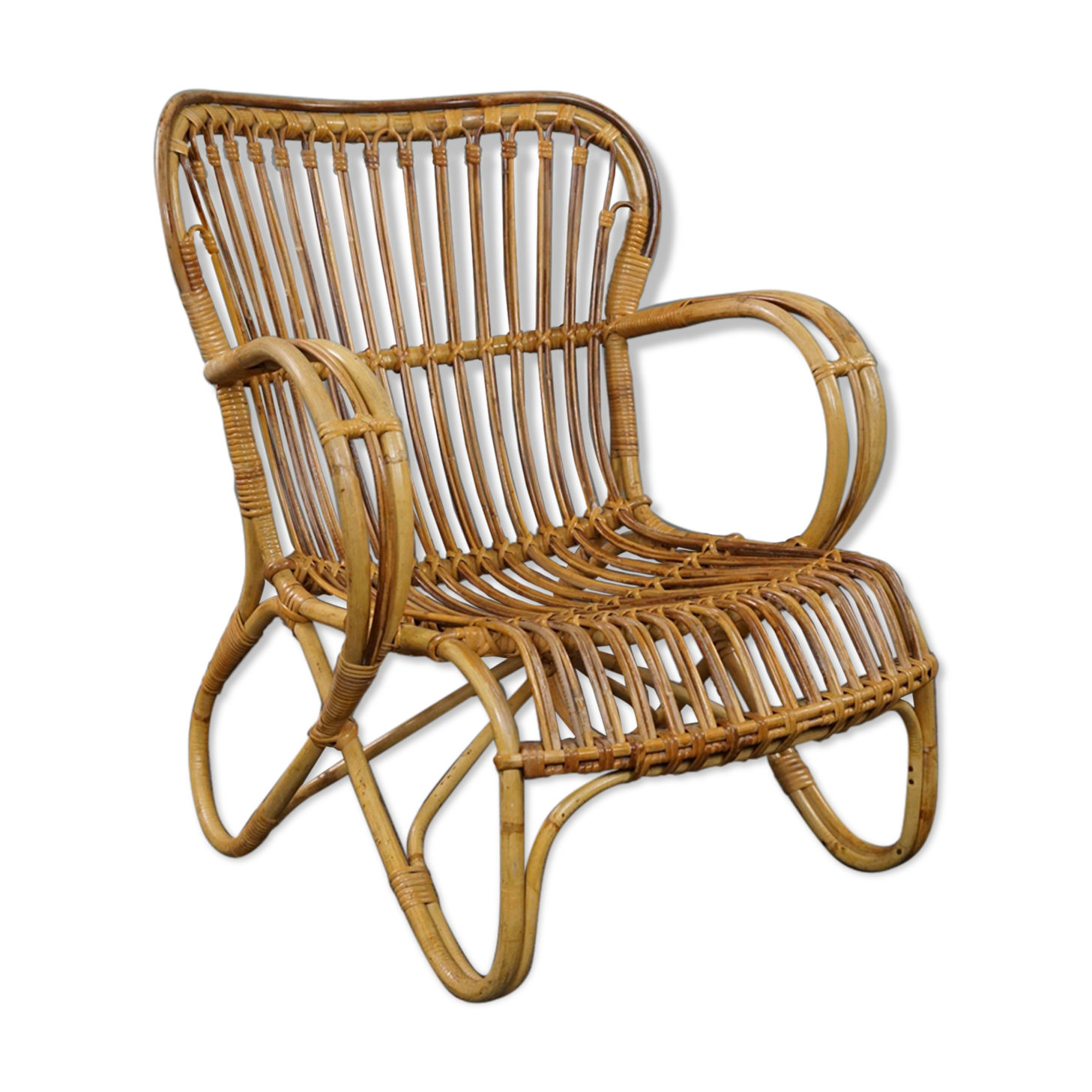 Fauteuil Belse 8 en rotin Dutch Design, 1950