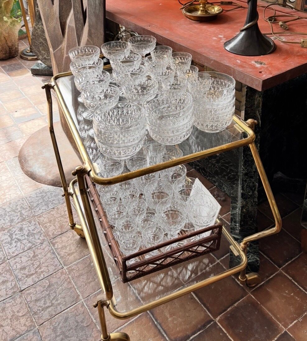 Italian mid-century 1960s brass rolling bar cart