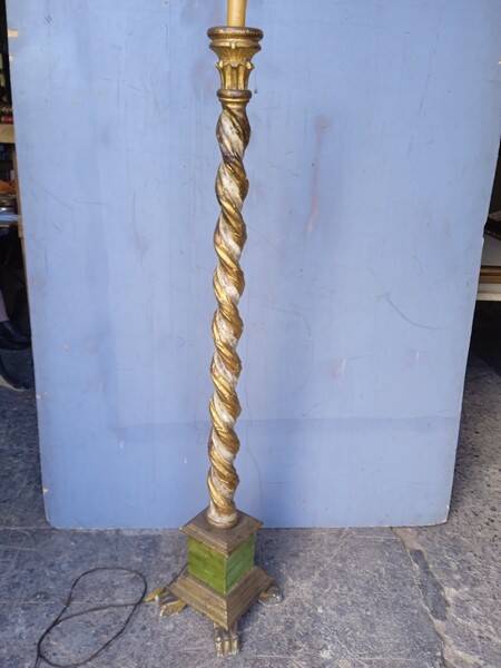 Polychrome gilded carved wood floor lamp ep 1940