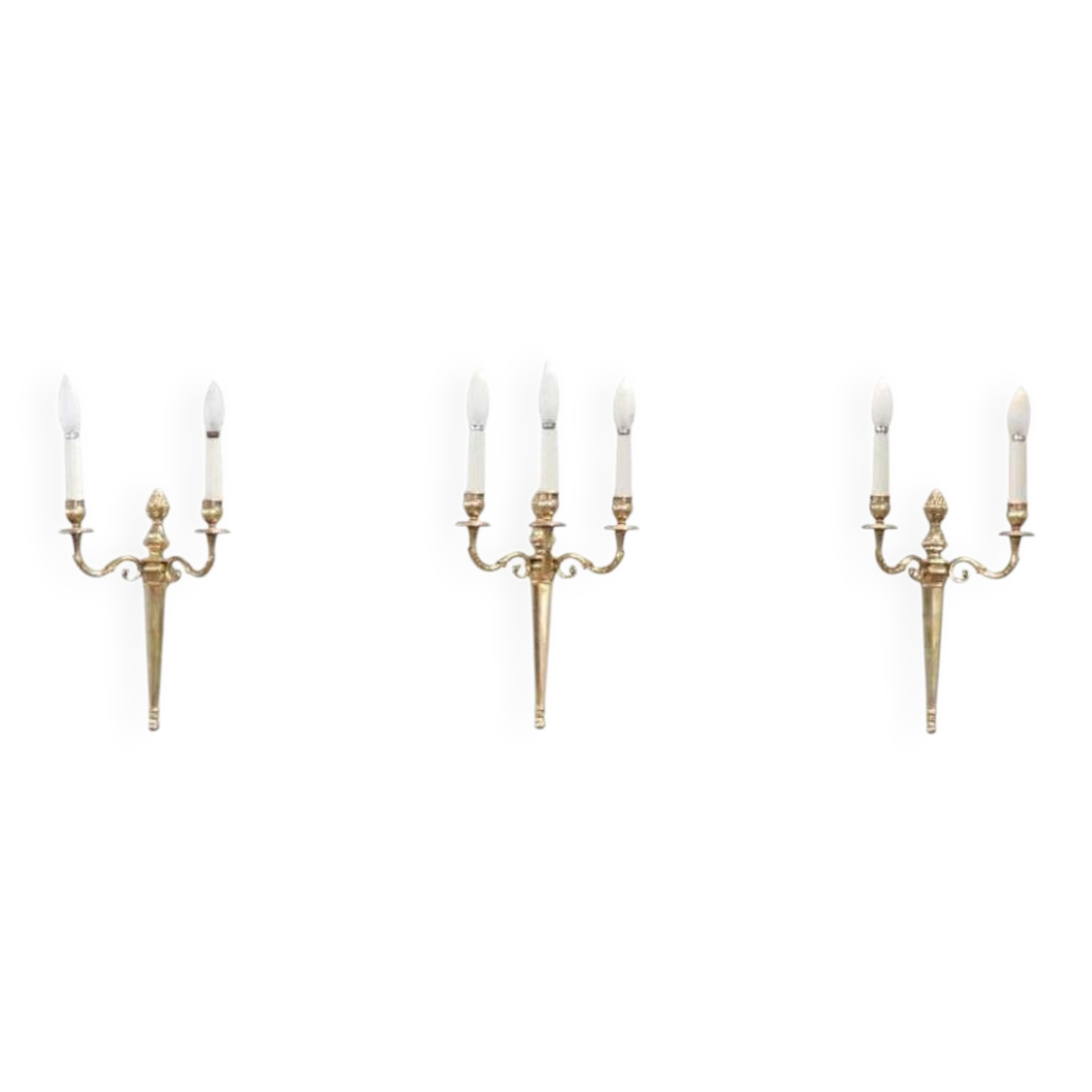 Set Of 3 Gold-plated Brass Wall Sconces, Italy, Late 19th Century