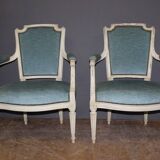 Pair Of Louis XVI Style Armchairs In White Lacquered Walnut Around 1900