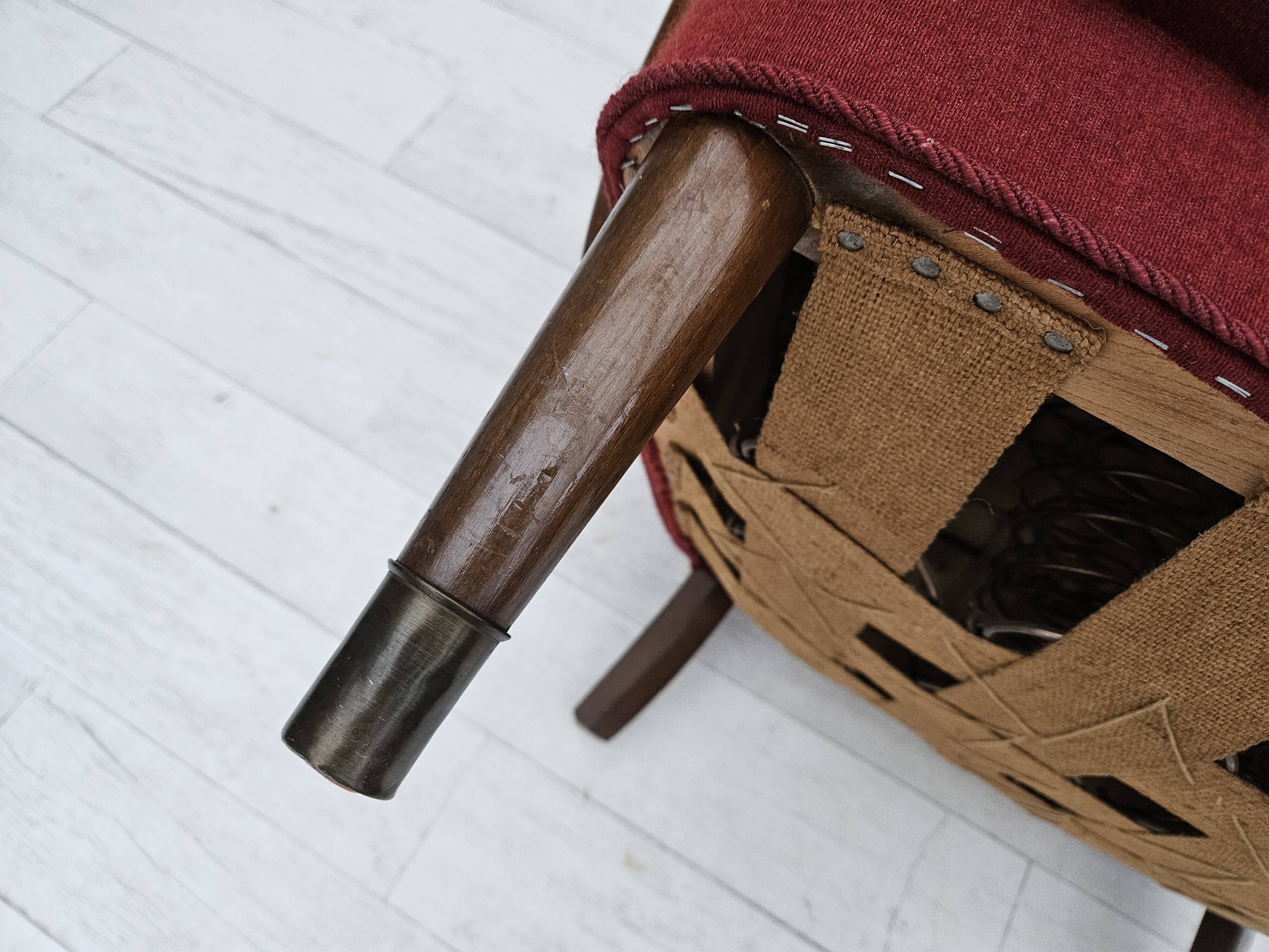 1960s, Danish armchair by Alfred Christensen, red furniture wool fabric.