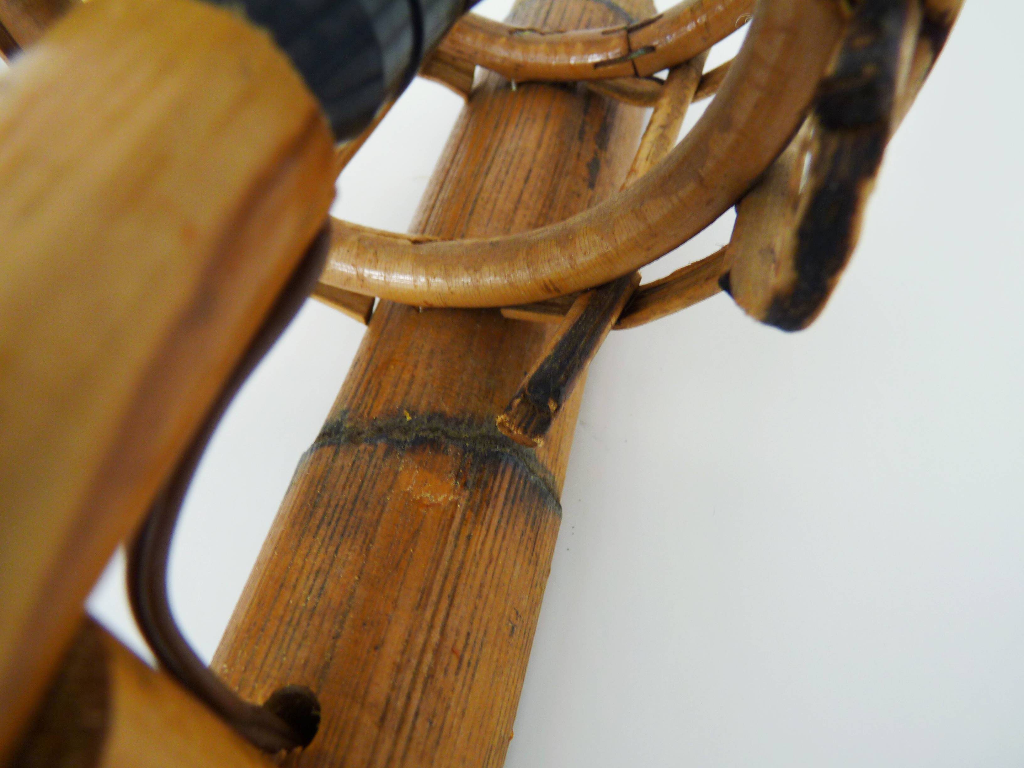 Pair of bamboo rattan lantern wall lights. 50s 60s