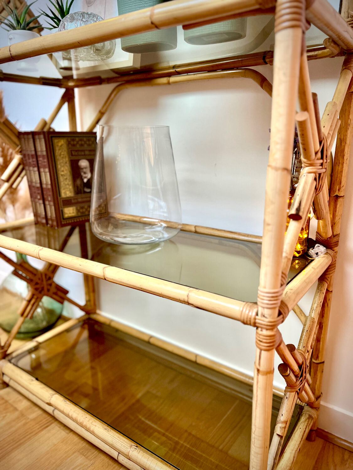 Rattan and glass shelf