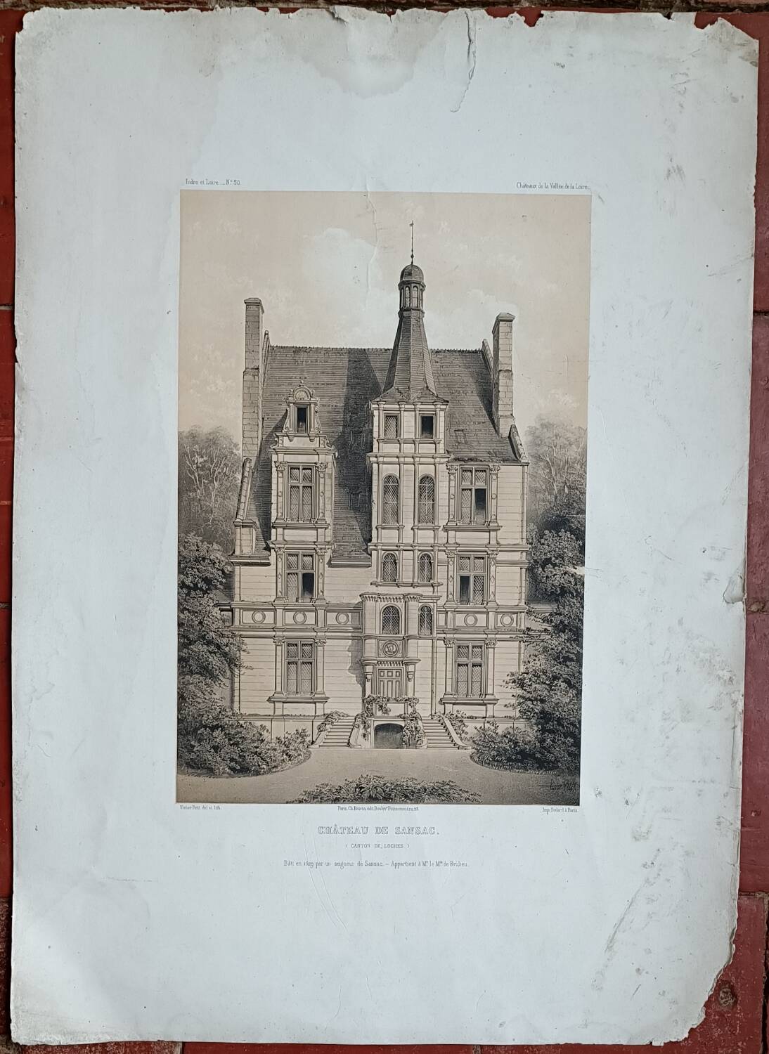 Lithograph Château de Sansac, Loches