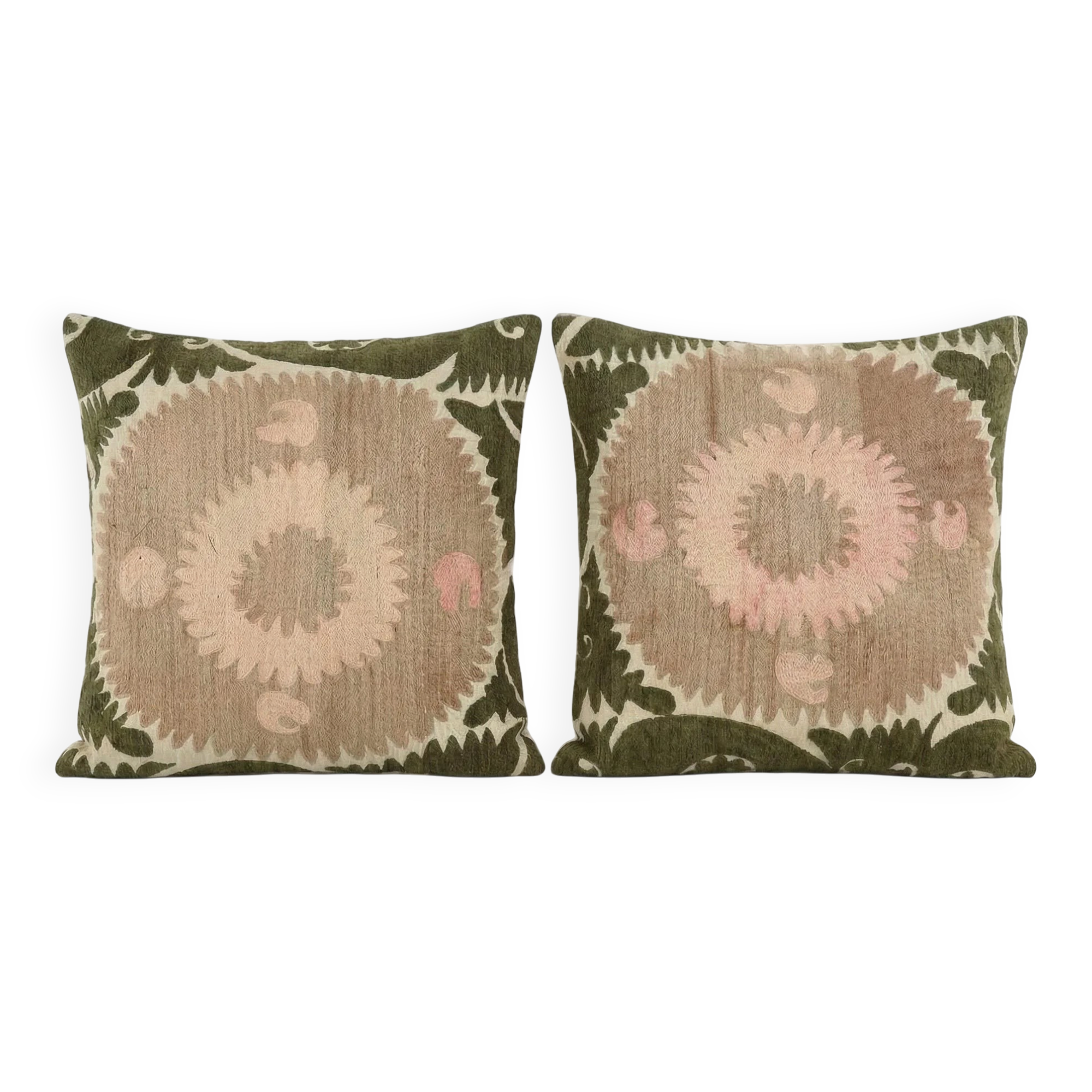 Set of 2 vintage embroidered cushion covers 61x61 cm